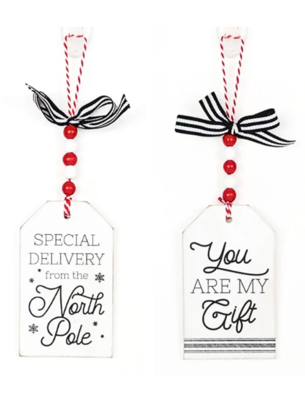 Set/2 Wooden Gift Tag Ornaments
